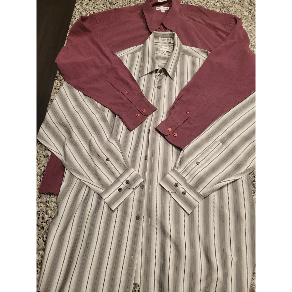 Lot of 2 Pierre Cardin Mens Long Sleeve Button Down Shirts Burgundy Grey Large‎